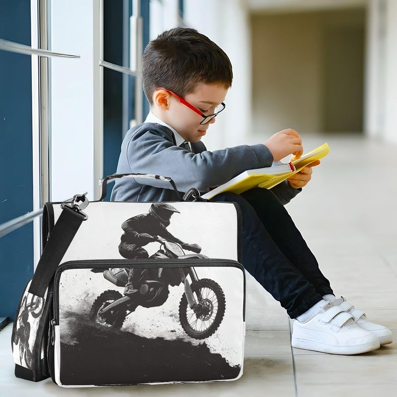 KEEPREAL Motocross Rider Zipper Binder for School with Shoulder Strap & Extra Pockets - 1.5 Inch 3-Ring Binder Holds 500+ Sheets, Textbooks, Laptop - Image 2